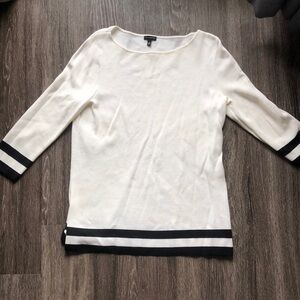 Talbots Classic White Sweater with Black Trim | Nautical Style | 3/4 Sleeve